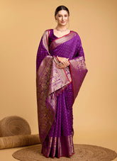 Wearing Purple Saree Looking Like Gladsome